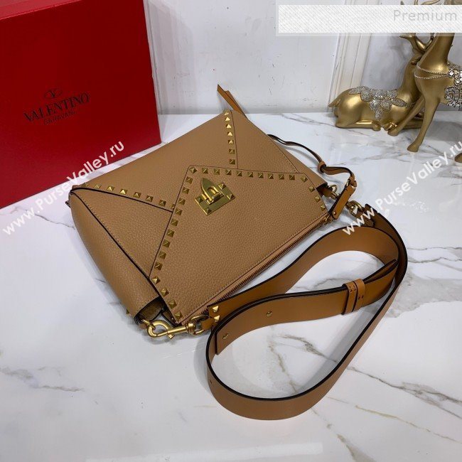 Valentino Medium Rockstud Hype Grainy Calfskin Shoulder Bag 0380 Brown 2019 (XYD-9102947)