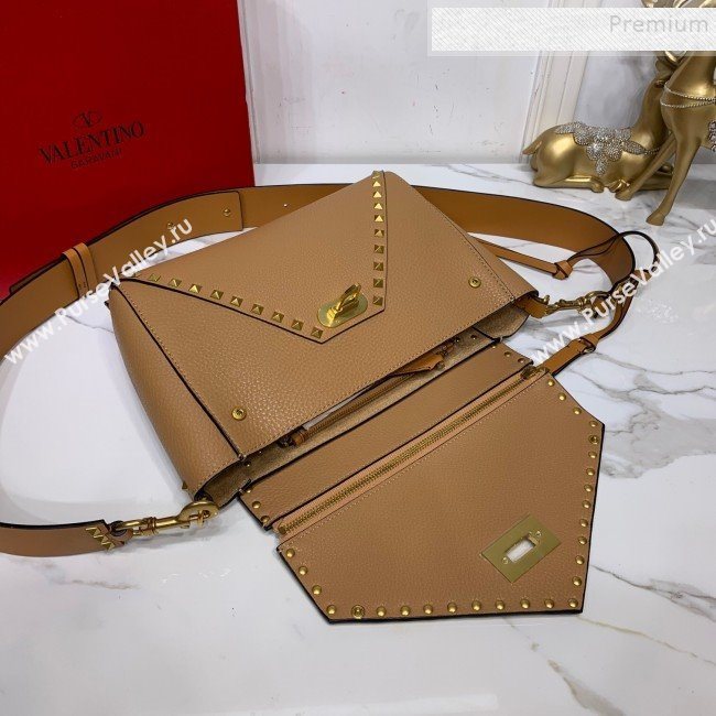 Valentino Medium Rockstud Hype Grainy Calfskin Shoulder Bag 0380 Brown 2019 (XYD-9102947)