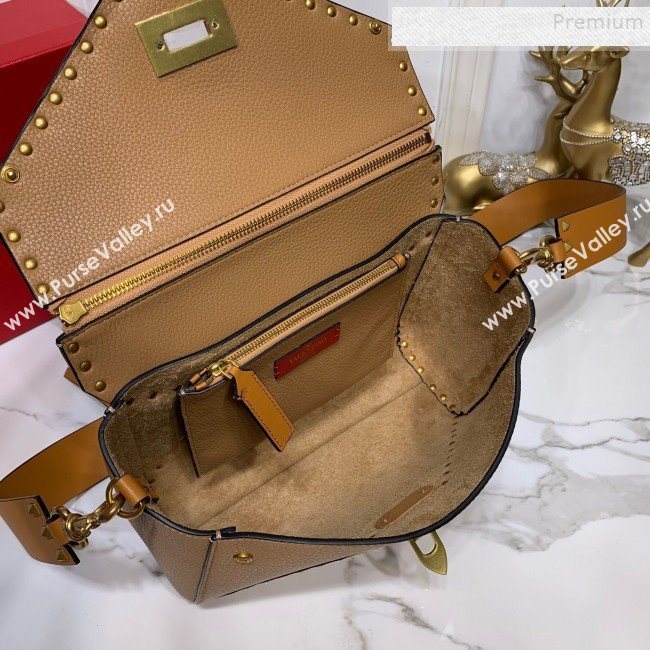 Valentino Medium Rockstud Hype Grainy Calfskin Shoulder Bag 0380 Brown 2019 (XYD-9102947)