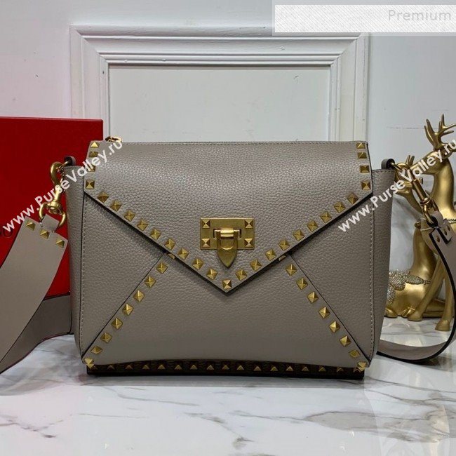 Valentino Medium Rockstud Hype Grainy Calfskin Shoulder Bag 0380 Grey 2019 (XYD-9102948)