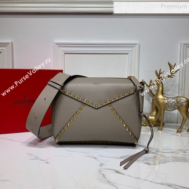 Valentino Medium Rockstud Hype Grainy Calfskin Shoulder Bag 0380 Grey 2019 (XYD-9102948)