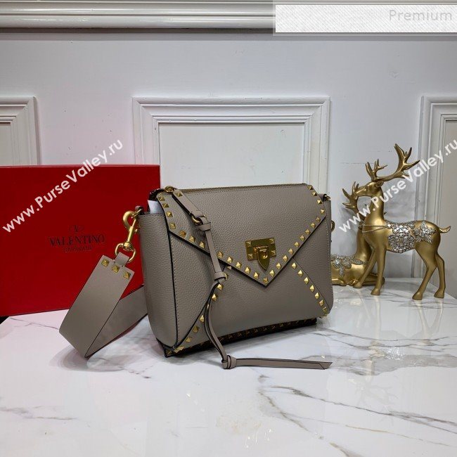 Valentino Medium Rockstud Hype Grainy Calfskin Shoulder Bag 0380 Grey 2019 (XYD-9102948)