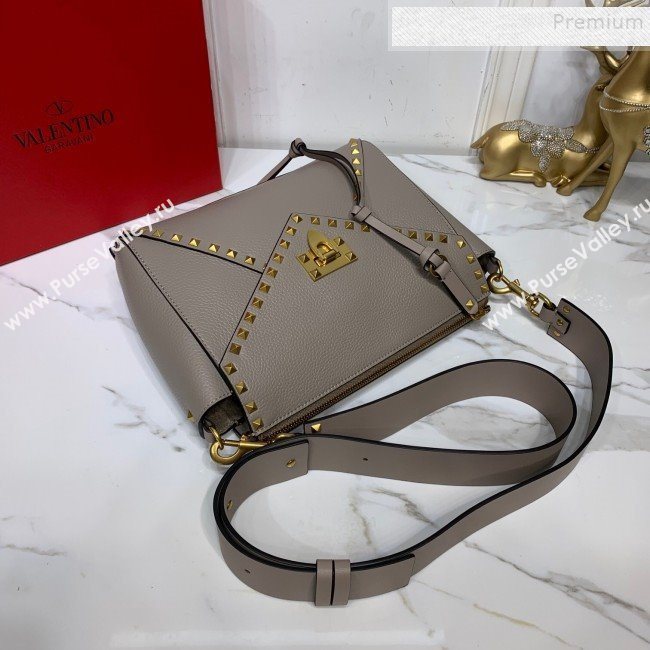 Valentino Medium Rockstud Hype Grainy Calfskin Shoulder Bag 0380 Grey 2019 (XYD-9102948)