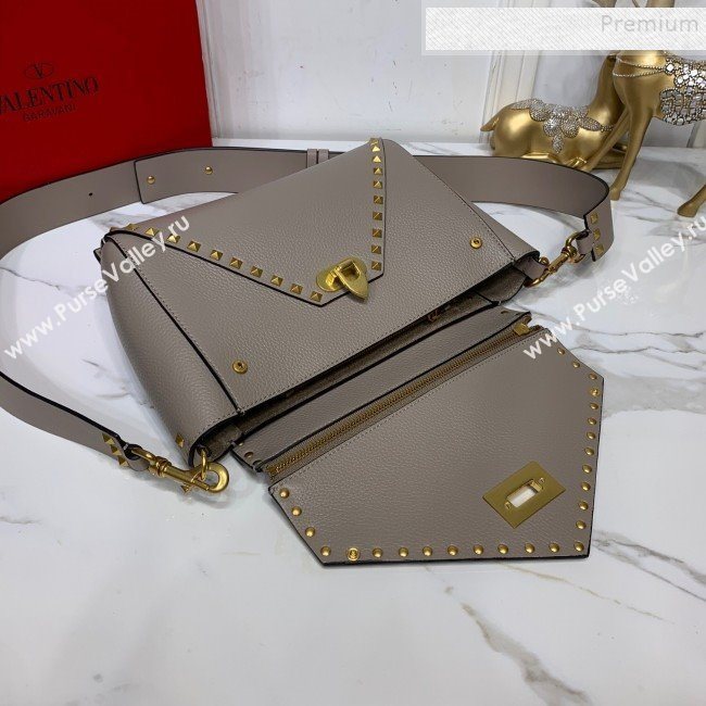 Valentino Medium Rockstud Hype Grainy Calfskin Shoulder Bag 0380 Grey 2019 (XYD-9102948)