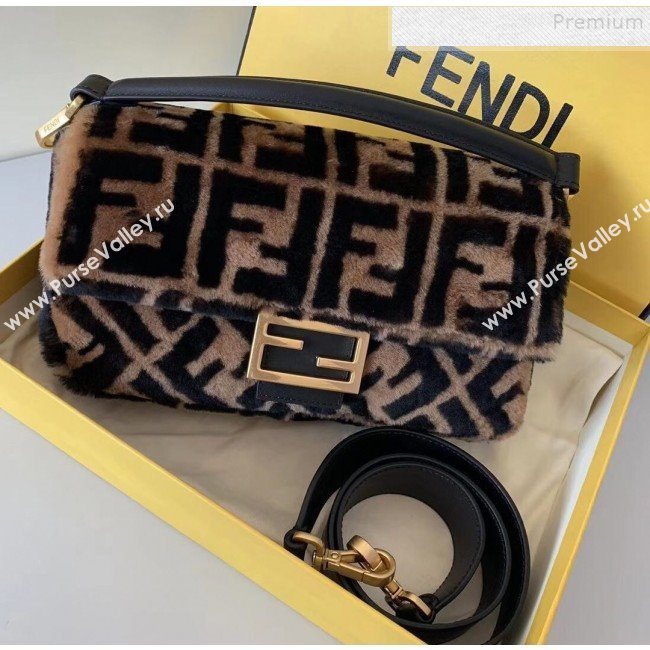 Fendi Baguette Sheepskin Medium Bag Brown/Black 2019 (AFEI-9103010)