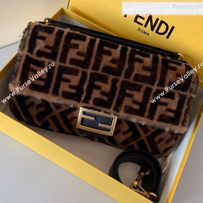 Fendi Baguette Sheepskin Large Bag Brown/Black 2019 (AFEI-9103011)