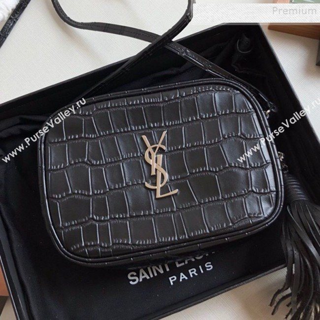 Saint Laurent Blogger Small Camera Shoulder Bag in Crocodile Embossed Leather 425316 Black 2019 (KTSD-9103016)