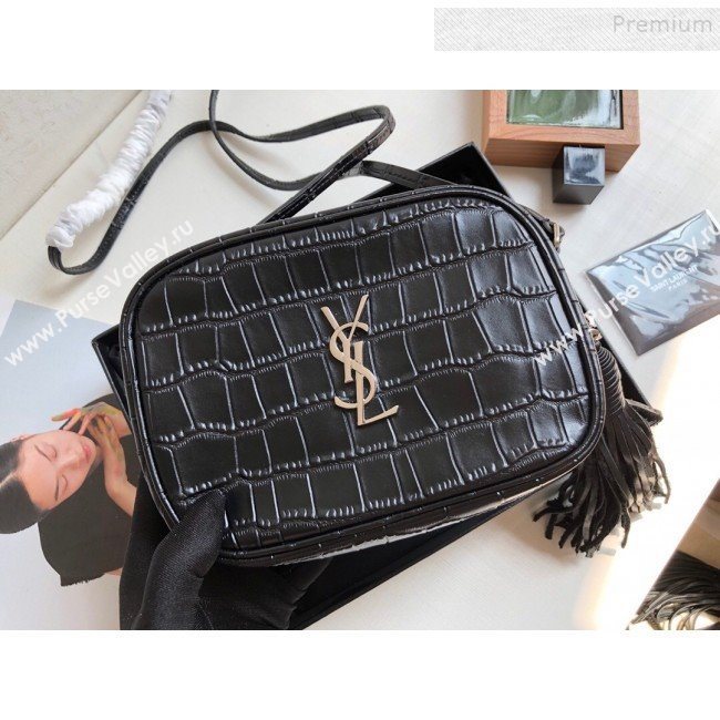 Saint Laurent Blogger Small Camera Shoulder Bag in Crocodile Embossed Leather 425316 Black 2019 (KTSD-9103016)