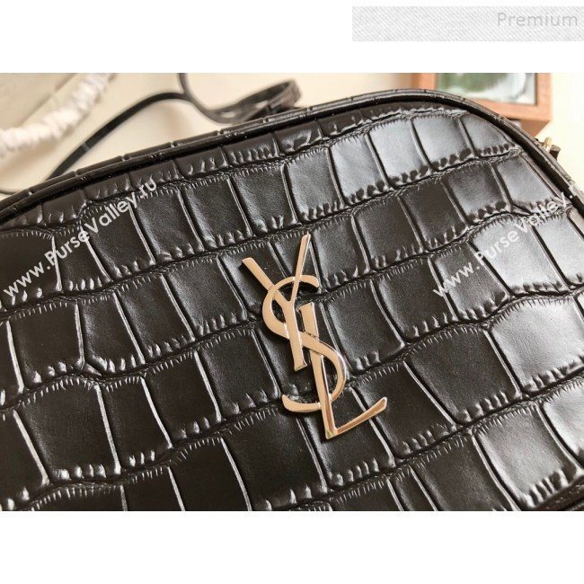 Saint Laurent Blogger Small Camera Shoulder Bag in Crocodile Embossed Leather 425316 Black 2019 (KTSD-9103016)