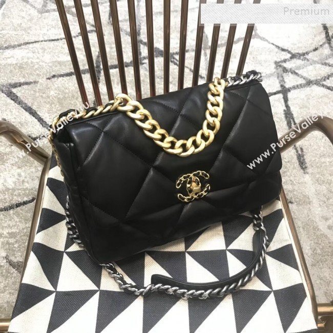 Chanel Quilted Goatskin 19 Large Flap Bag AS1161 Black 2019 (JDH-9102802)