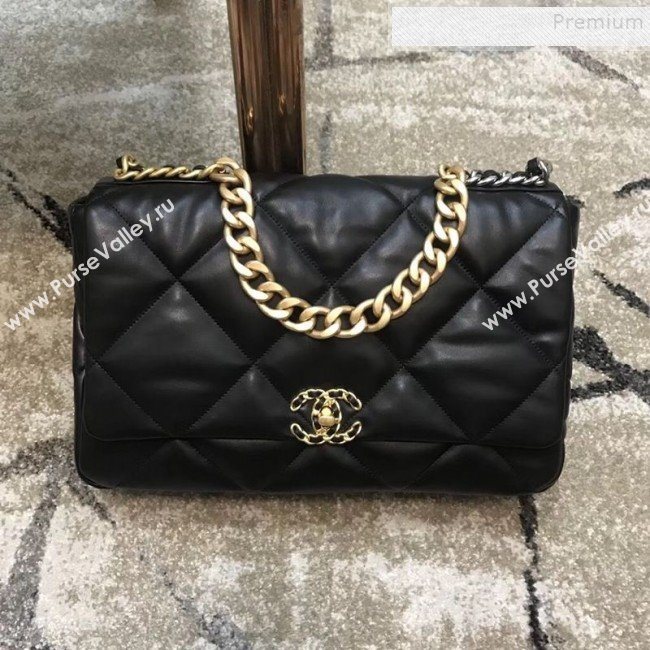 Chanel Quilted Goatskin 19 Maxi Flap Bag AS1162 Black 2019 (JDH-9102803)