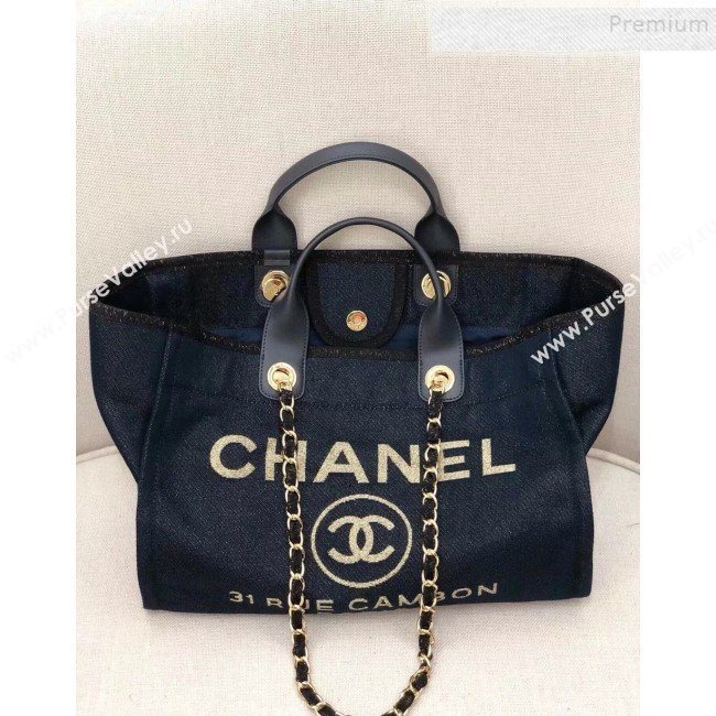 Chanel Deauville Lurex Canvas Large Shopping Bag A93786 Navy Blue/Gold 2019 (YD-9102809)