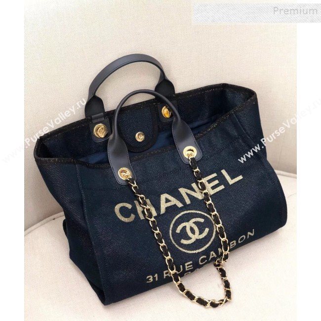 Chanel Deauville Lurex Canvas Large Shopping Bag A93786 Navy Blue/Gold 2019 (YD-9102809)