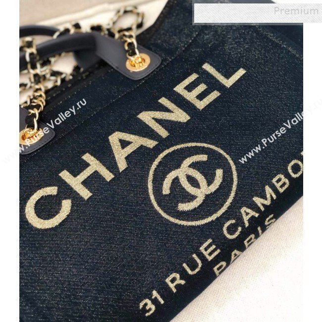 Chanel Deauville Lurex Canvas Large Shopping Bag A93786 Navy Blue/Gold 2019 (YD-9102809)