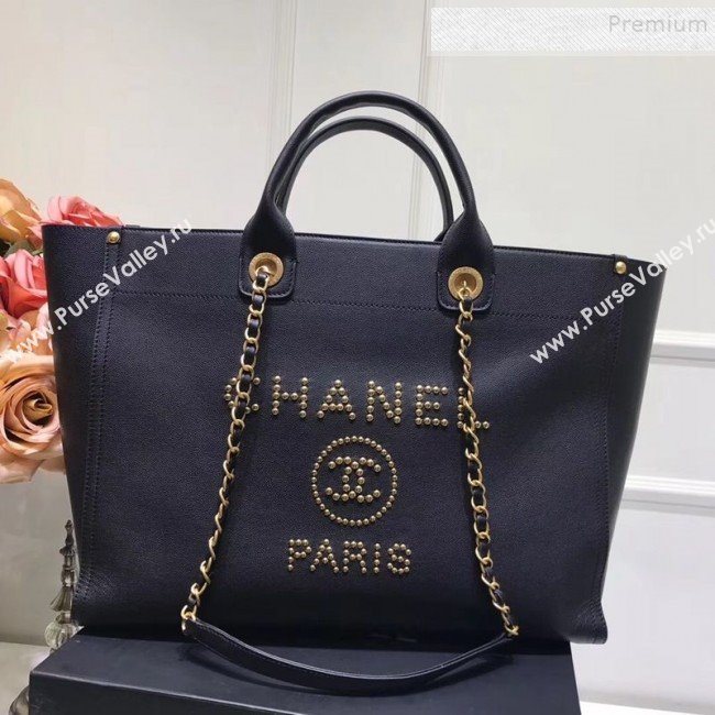 Chanel Deauville Grained Calfskin Large Shopping Bag A57067 Black/Gold 2019 (JIYUAN-9102813)