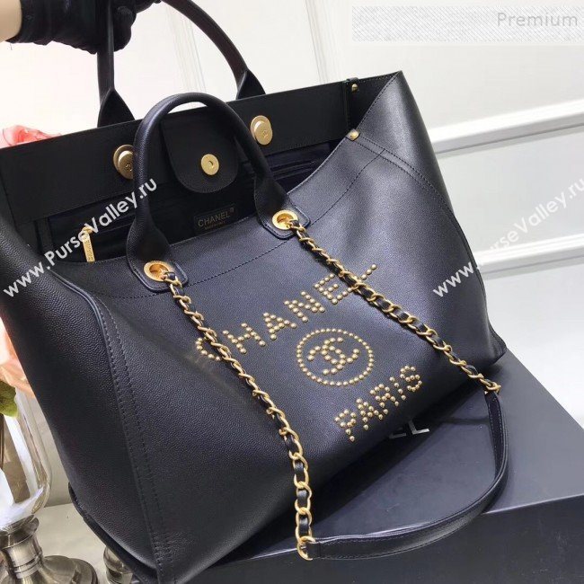 Chanel Deauville Grained Calfskin Large Shopping Bag A57067 Black/Gold 2019 (JIYUAN-9102813)