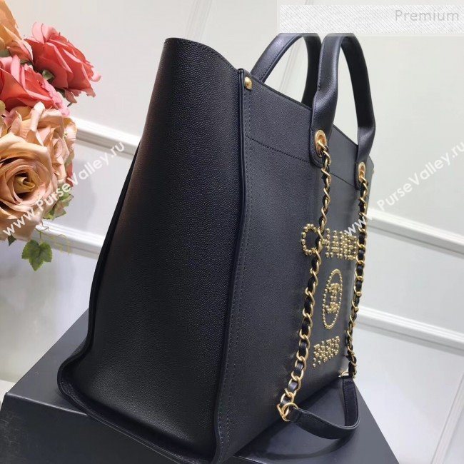 Chanel Deauville Grained Calfskin Large Shopping Bag A57067 Black/Gold 2019 (JIYUAN-9102813)