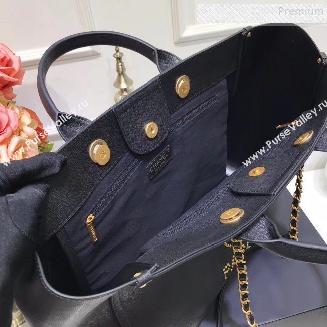 Chanel Deauville Grained Calfskin Large Shopping Bag A57067 Black/Gold 2019 (JIYUAN-9102813)