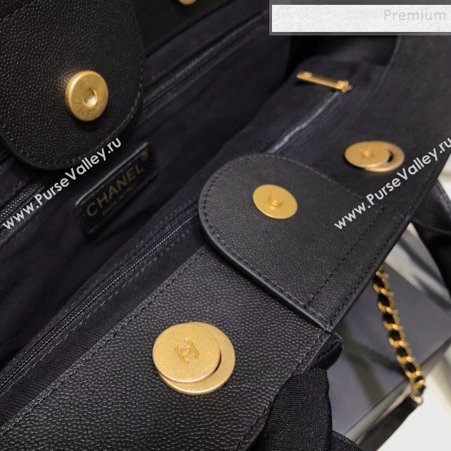 Chanel Deauville Grained Calfskin Large Shopping Bag A57067 Black/Gold 2019 (JIYUAN-9102813)