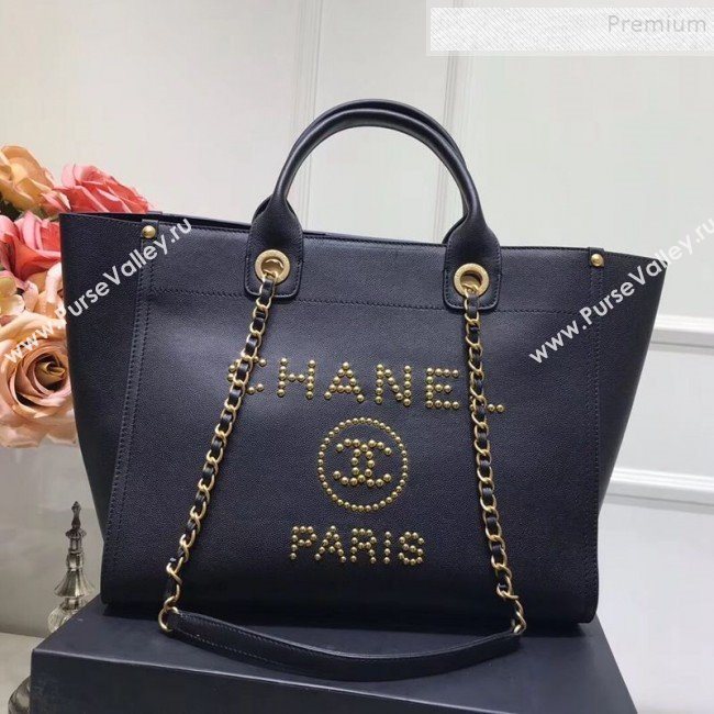 Chanel Deauville Grained Calfskin Medium Shopping Bag A57067 Black/Gold 2019 (JIYUAN-9102815)