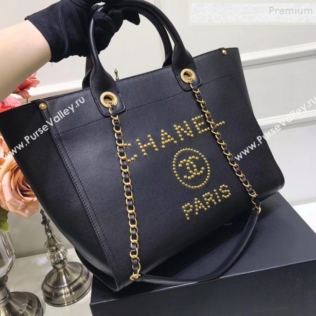 Chanel Deauville Grained Calfskin Medium Shopping Bag A57067 Black/Gold 2019 (JIYUAN-9102815)