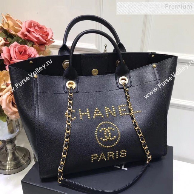 Chanel Deauville Grained Calfskin Medium Shopping Bag A57067 Black/Gold 2019 (JIYUAN-9102815)