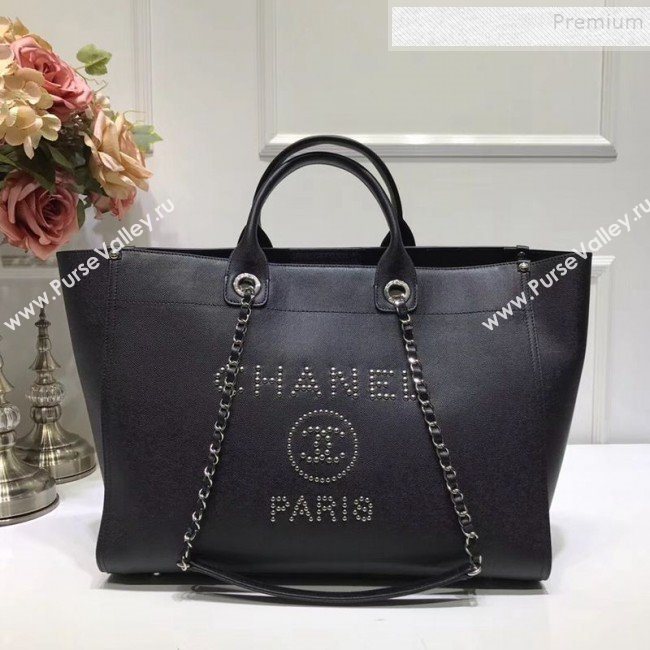 Chanel Deauville Grained Calfskin Large Shopping Bag A57067 Black/Silver 2019 (JIYUAN-9102814)