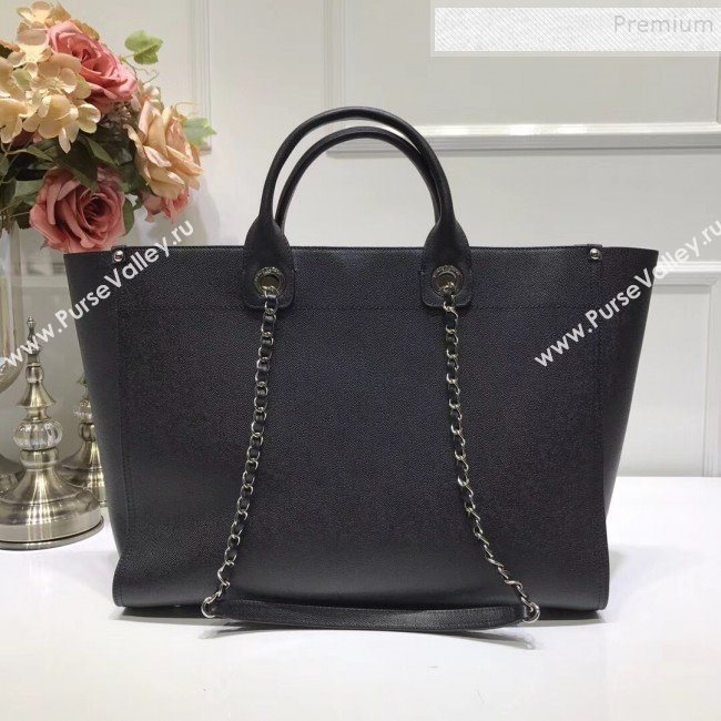 Chanel Deauville Grained Calfskin Large Shopping Bag A57067 Black/Silver 2019 (JIYUAN-9102814)