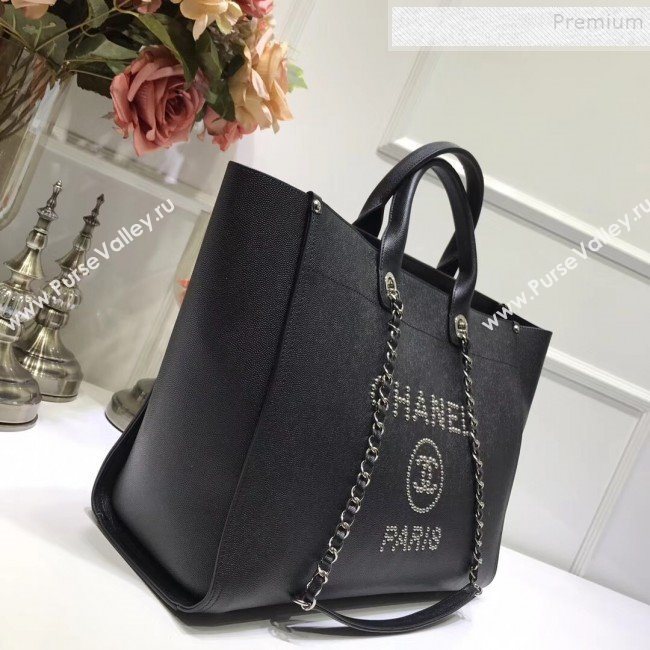 Chanel Deauville Grained Calfskin Large Shopping Bag A57067 Black/Silver 2019 (JIYUAN-9102814)