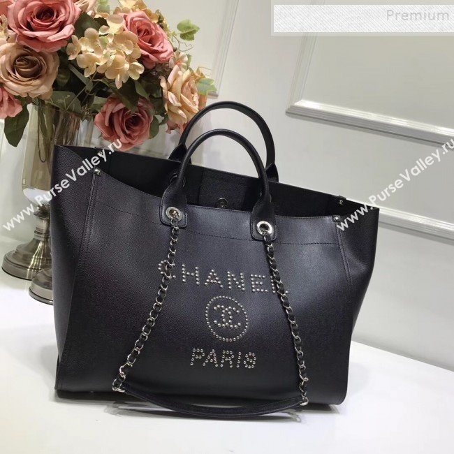 Chanel Deauville Grained Calfskin Large Shopping Bag A57067 Black/Silver 2019 (JIYUAN-9102814)