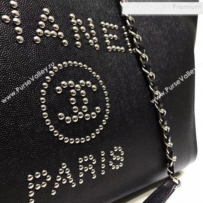 Chanel Deauville Grained Calfskin Large Shopping Bag A57067 Black/Silver 2019 (JIYUAN-9102814)