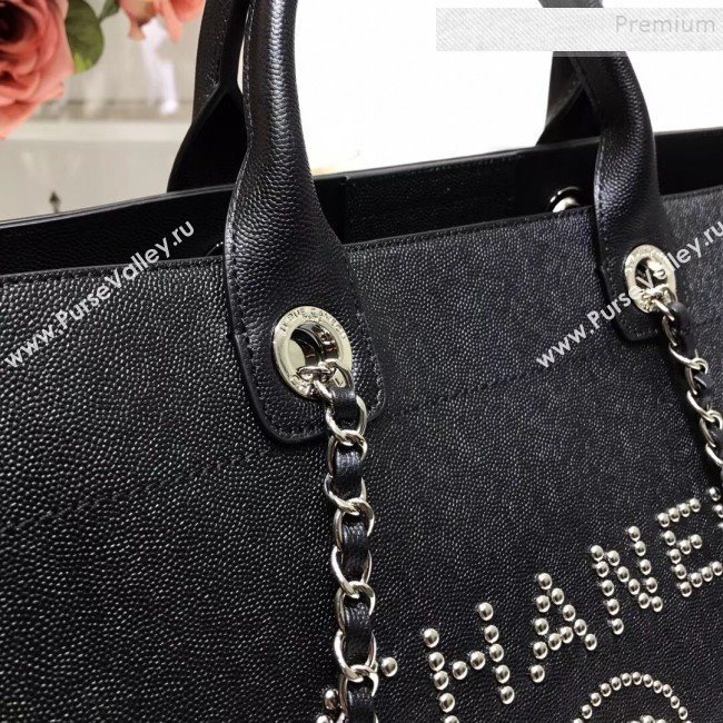 Chanel Deauville Grained Calfskin Large Shopping Bag A57067 Black/Silver 2019 (JIYUAN-9102814)