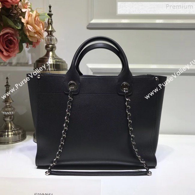 Chanel Deauville Grained Calfskin Medium Shopping Bag A57067 Black/Silver 2019 (JIYUAN-9102816)