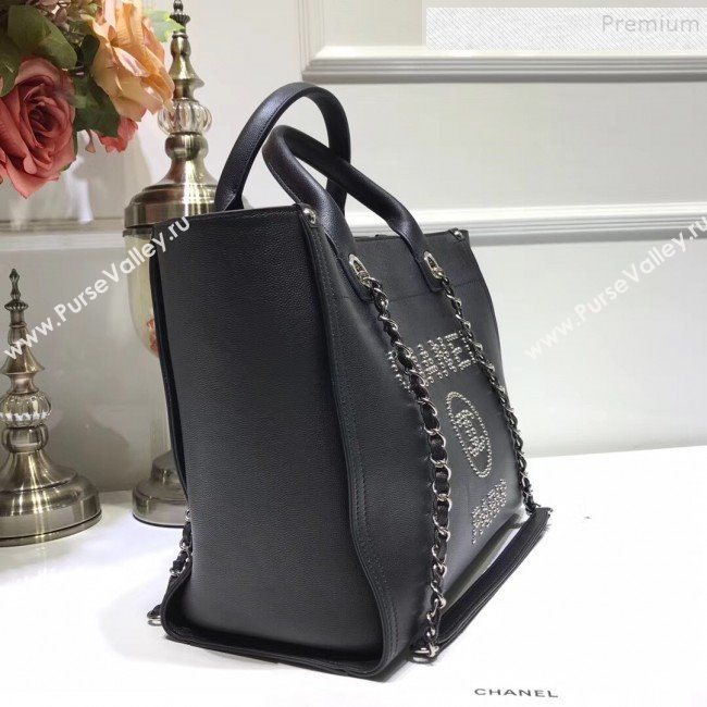 Chanel Deauville Grained Calfskin Medium Shopping Bag A57067 Black/Silver 2019 (JIYUAN-9102816)