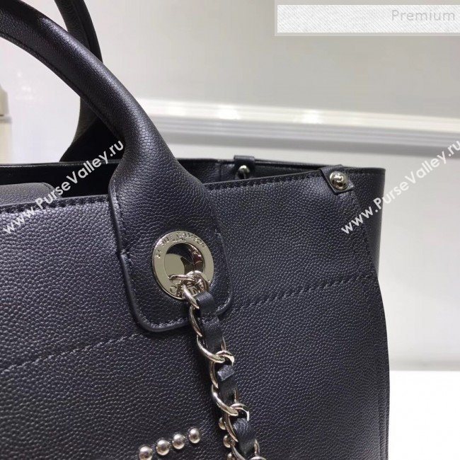 Chanel Deauville Grained Calfskin Medium Shopping Bag A57067 Black/Silver 2019 (JIYUAN-9102816)