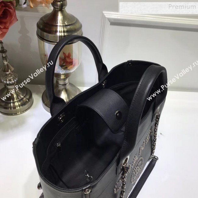 Chanel Deauville Grained Calfskin Medium Shopping Bag A57067 Black/Silver 2019 (JIYUAN-9102816)