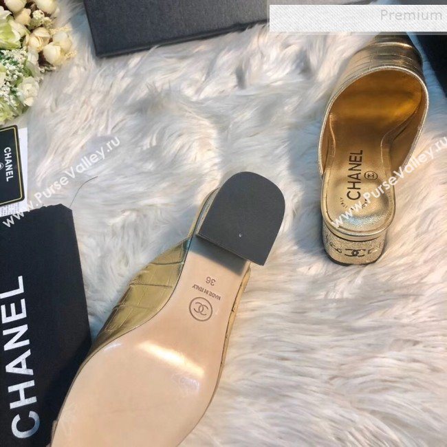 Chanel Crocodile Embossed Metallic Calfskin Mules G34909 Gold 2019 (MD-9110112)