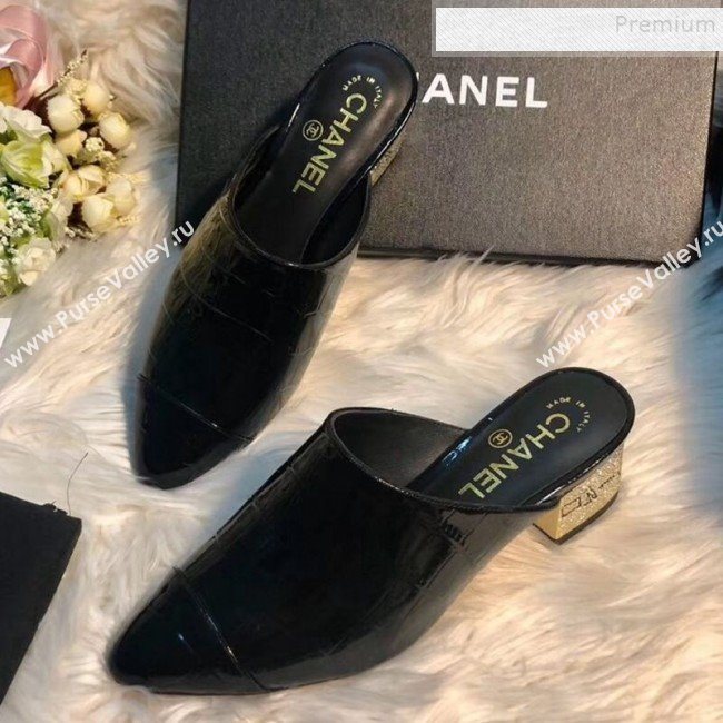 Chanel Patent Crocodile Embossed Calfskin Mules G34909 Black 2019 (MD-9110113)