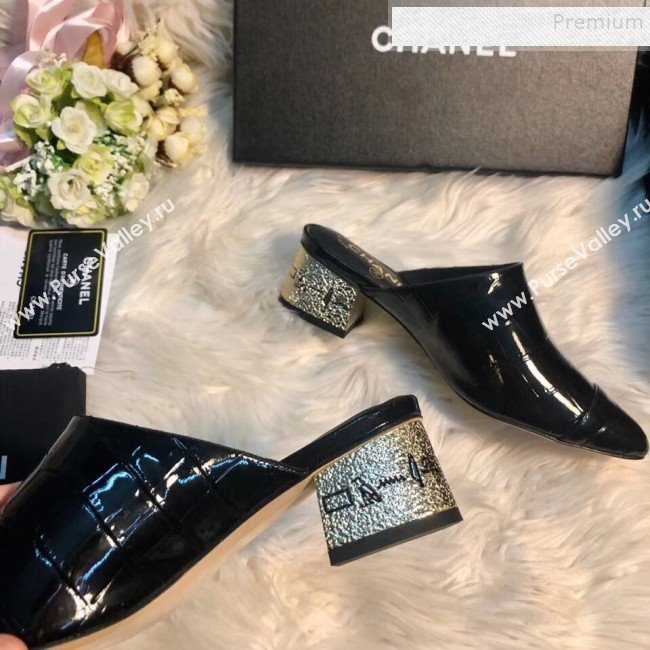 Chanel Patent Crocodile Embossed Calfskin Mules G34909 Black 2019 (MD-9110113)