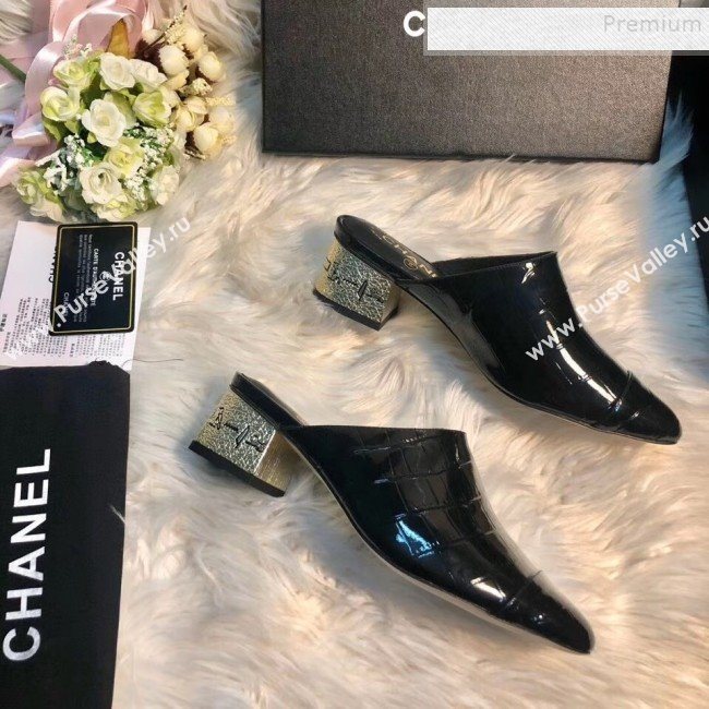 Chanel Patent Crocodile Embossed Calfskin Mules G34909 Black 2019 (MD-9110113)