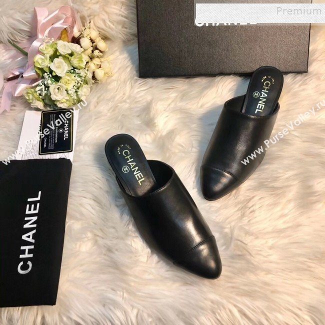 Chanel Leather Mules G34909 Black 2019 (MD-9110114)