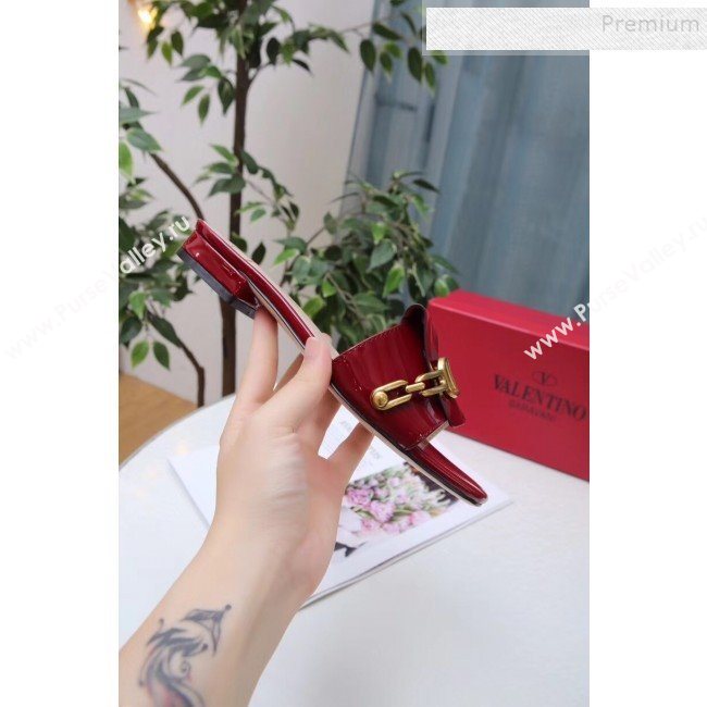 Valentino Patent Leather Vlogo Chain Flat Slide Sandals Burgundy 2019 (MD-9110117)