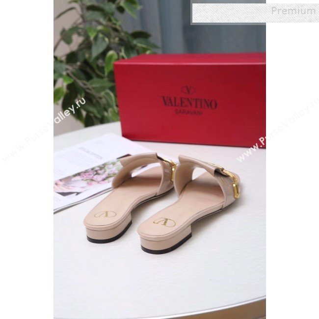 Valentino Patent Leather Vlogo Chain Flat Slide Sandals Apricot 2019 (MD-9110120)