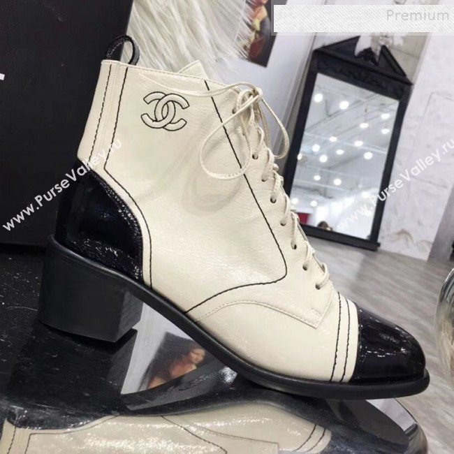 Chanel Vintage and Patent Leather Lace-up Short Boots Light Apricot 2019 (MD-9110126)