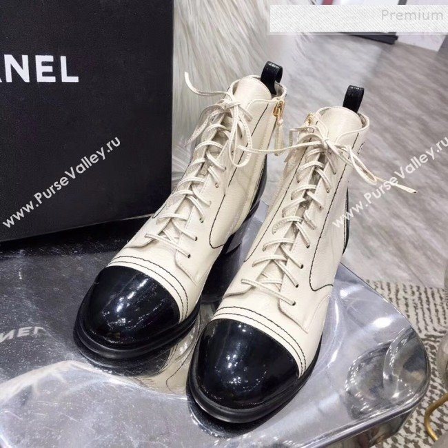 Chanel Vintage and Patent Leather Lace-up Short Boots Light Apricot 2019 (MD-9110126)