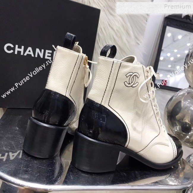 Chanel Vintage and Patent Leather Lace-up Short Boots Light Apricot 2019 (MD-9110126)