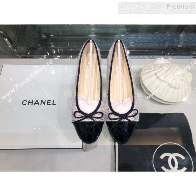 Chanel Tweed and Patent Calfskin Ballerinas G02819 White 2019 (XO-9110144)