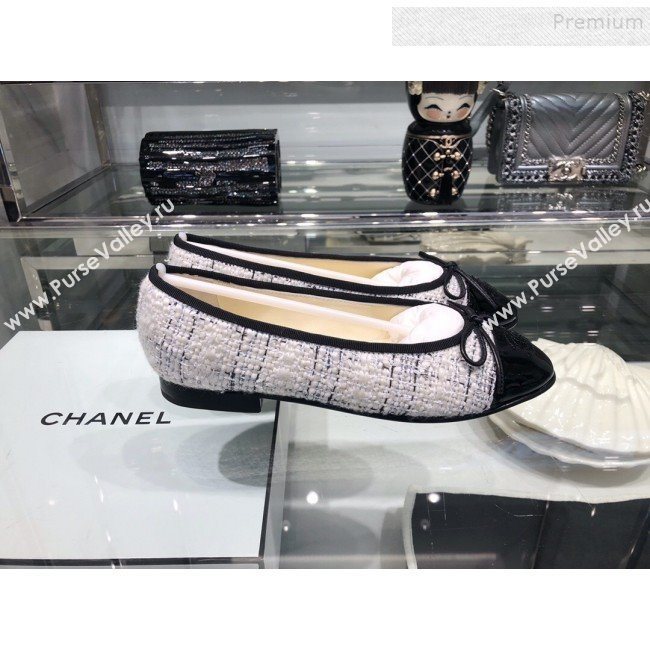 Chanel Tweed and Patent Calfskin Ballerinas G02819 White 2019 (XO-9110144)