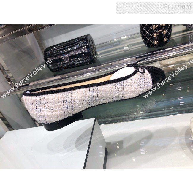 Chanel Tweed and Patent Calfskin Ballerinas G02819 White 2019 (XO-9110144)