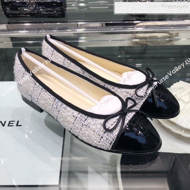 Chanel Tweed and Patent Calfskin Ballerinas G02819 White 2019 (XO-9110144)